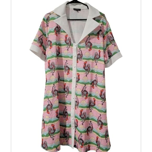 Unique Vintage Rooster Print Mini Dress - Picture 5 of 8